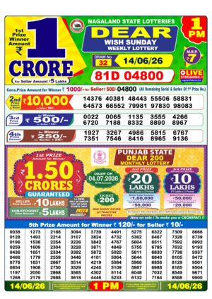 Nagaland State Lottery Result 1PM