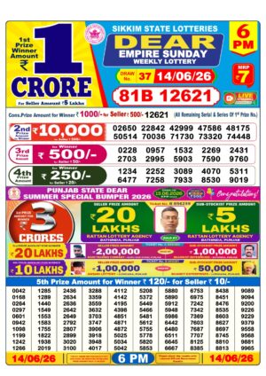 Sikkim State Lottery Result 6PM