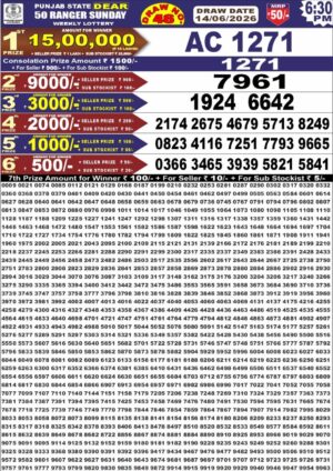 Punjab State Lottery Dear 50 Result Today 6:30PM