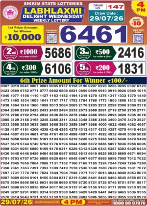 Labh Laxmi Lottery Result 4PM Labh Laxmi Lottery Result 4PM