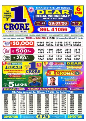 Sikkim State Lottery Result 6PM Sikkim State Lottery Result 6PM