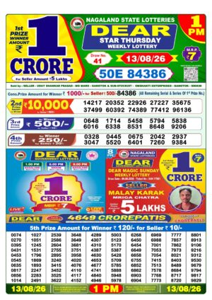 Nagaland State Lottery Result 1PM