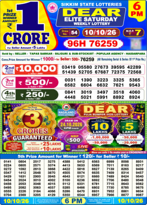 Sikkim State Lottery Result 6PM
