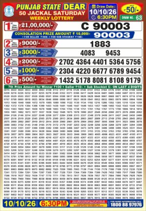 Punjab State Lottery Dear 50 Result Today 6:30PM